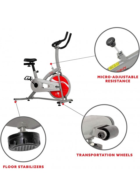 Sunny Health &amp; Fitness Indoor Cycle Exercise Bike with Heavy Chrome 49 LB / 22 LB Flywheel